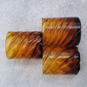 3 Yankee Candle votive holders in amber orange brown glass w/ raised swirl, NWT